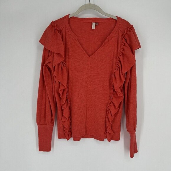 Anthropologie Pilcro Shirt Women’s xs orange ruffle fall blouse relaxed casual - Picture 6 of 6